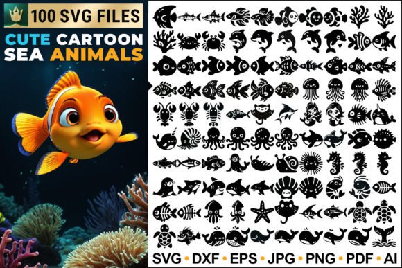 Download 100 Cute Cartoon Sea Animals SVG Designs - Premium Resources